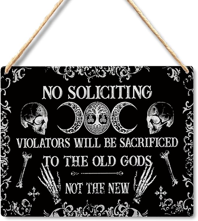 Lacosu Wall Pediments No Soliciting Sign for House Home,No Soliciting Welcome Sign for Front Door,Witchy Wall Decor,Gothic Wall Decor,10x8 Inches