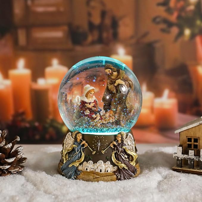 Vipush Christmas Snow Globe - Holy Family Musical Snow Globe with Color Changing Led Lights, Christmas Decorations with Music Box Gifts for Girls Kids, Decorations for Christmas & Birthday
