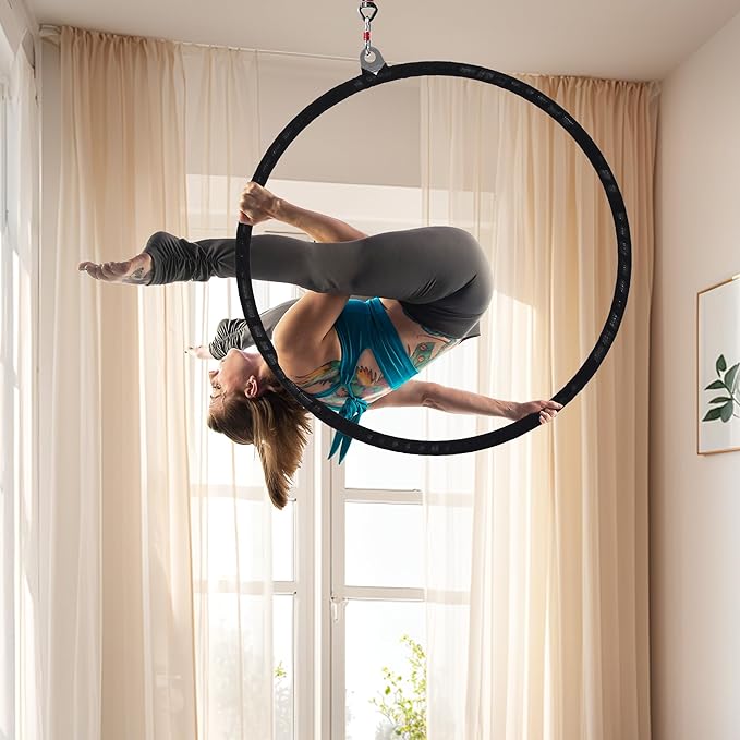 Kromax Professional Aerial Hoop Kit (85cm/90cm), 1 Ceiling Anchor, 3 Locking Carabiners, 360° Swivel, Carry Bag, Aerial Yoga Hoop for Home,Gym, Club