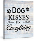 Funny Farmhouse Dog Canvas Wall Art Decor Dog Kisses Fix Everything Rustic Sign Painting Plaque Vintage Animal Pictures Print Home Decoration (8 X 10 Inches, Framed)