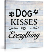 Funny Farmhouse Dog Canvas Wall Art Decor Dog Kisses Fix Everything Rustic Sign Painting Plaque Vintage Animal Pictures Print Home Decoration (8 X 10 Inches, Framed)
