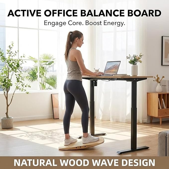 Balance Board Trainer for Standing Desk, Wooden Wobble Rocker Board for Core Strength Training, Office Balance Board for Home Fitness & Stability