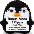 Belatelove Birthday Gifts for Bonus Mom from Daughter Son, Handmade Crochet Mini Penguin Mother's Day for Mother in Law, Funny I Love You Gift for BonusMom Small Easter Decor