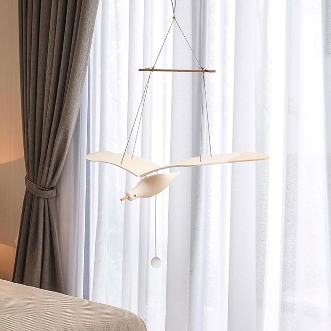 Wooden Seagull Mobile, Wood Soaring Seagulls Drop, Wooden Soaring Seagulls Hanging Decoration, for Window Nursery Living Room