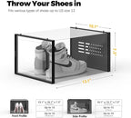 SEE SPRING XX-Large Shoe Storage Box Fit Size 13, Clear Plastic Stackable Shoe Organizer for Closet, Space Saving Sneaker Shoe Rack Containers Bins Holders for Entryway, Under Bed, 12 Pack Black