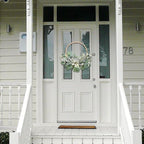 TEMPUS 16” Artificial Wood Bead Eucalyptus Wreath - Indoor/Outdoor Seasonal Farmhouse Door Decor with Artificial Greenery Perfect