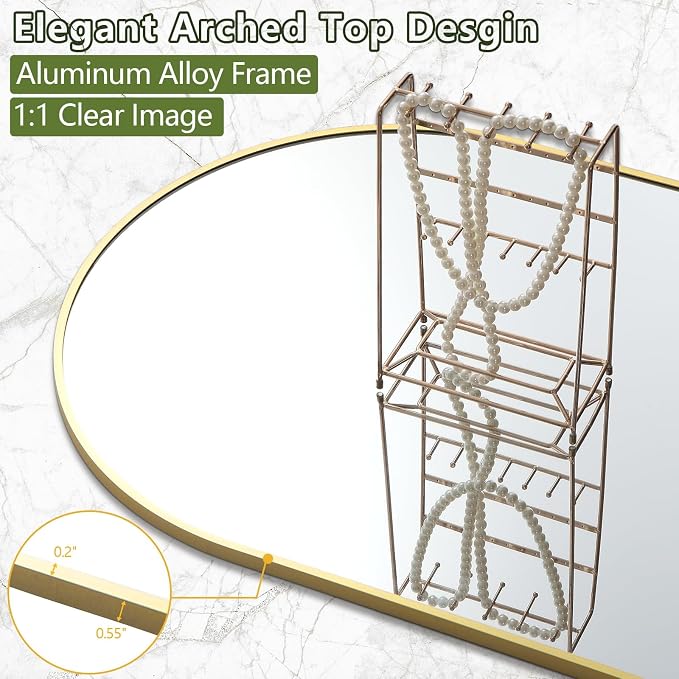 Prywot Full Length Mirror, Oversized 90"x46" Arched-Top Floor Mirror, Free Standing Mirrors, Modern Full Body Mirrors with Aluminum Alloy Frame for Bedroom,Living Room, Gold