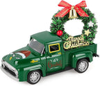 Christmas Vintage Green Truck Decor with Car Wreath Green Truck Vintage Home Tiered Tray Decor for Christmas Tables Home Kitchen Mantel Shelf Bookshelf Coffee Mini Trucks Decorations