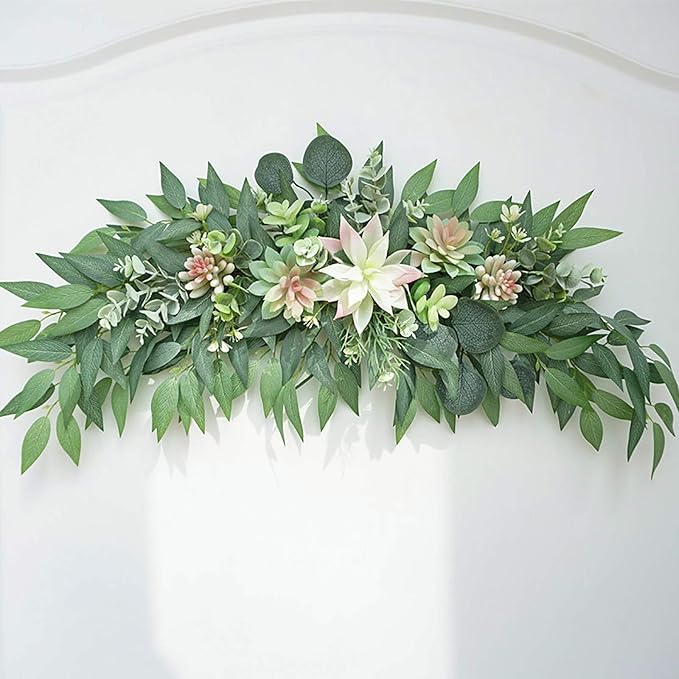 WYSRJ 28inch Artificial Succulents Swag Decorative Swag with Eucalyptus Leaves and Succulents Greenery Swag Farmhouse Wedding Arch Flowers for Indoor Outdoor Party Decoration