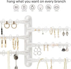 6-Tier 6" Wall Jewelry Organizer, Command Strips included for Easy Hanging, 120 Hole Earring Organizer, Necklace Organizer, Bracelet Holder, Ring Holder, Rotating Branches (White 6-TIer)
