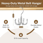 ZEDODIER Belt Organizer for Closet, Heavy-Duty Rotating Belt Hanger Rack Holds up to 24 Belts, Hanging Space Saving Metal Belt Holder for Closet Storage, Silver