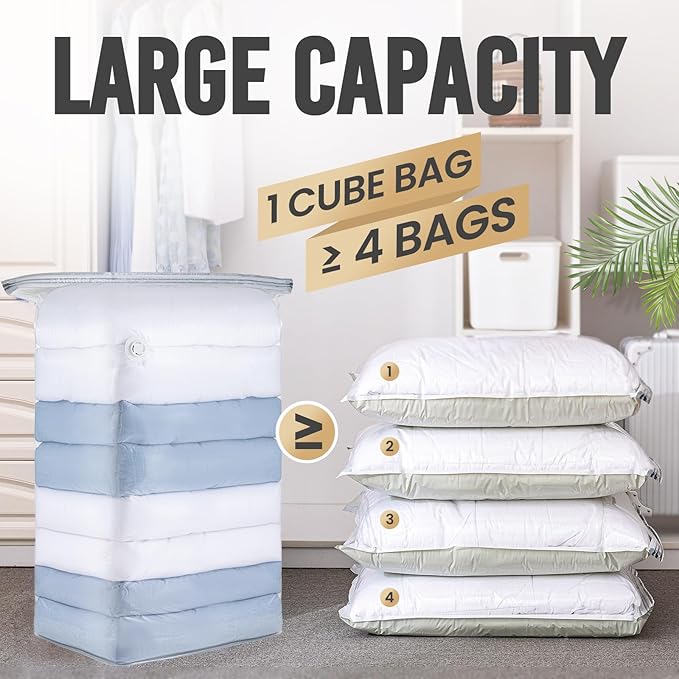 TAILI 6 Pack Vacuum Storage Bags, Jumbo Cube (31x40x15 Inch), Extra Large Vacuum Seal Bags for Comforters, Blankets, Bedding, Clothes, Closet Organization Space Saving, Clear