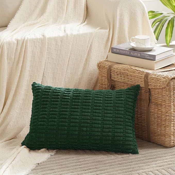 Fancy Homi 4 Packs Decorative Throw Pillow Covers for Living Room Couch Bed, Modern Farmhouse Boho Home Décor Accent Cushion Case, 20" x 12", Dark Green
