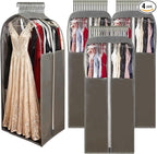 15" Gusseted Long Dress Bags for Gowns,60" Clear Garment Bags for Hanging Clothes, Completely Sealed Storage Covers and Dust-proof Protector with Full Heavy-duty Side Zipper for Travel, 4-Pack