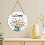 Harooni Spring Summer Welcome Door Sign for Front Door Spring Mason Jar Flowers Door Hanger Sign Wildflower Butterfly Wood Wreath Farmhouse Front Wreaths for Porch Wall Indoor Home Decor 12"x12"