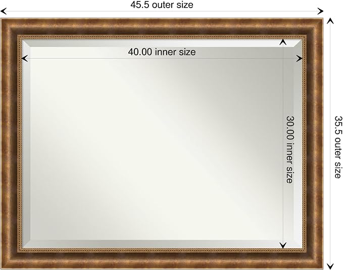 Amanti Art Bronze Wall Mirror 35x45 Manhattan Bronze Rectangle Bathroom Mirror for Wall Decor Living Room, X-Large Traditional Wood Frame, Hangs Horizonally and Vertically, Bathroom Decor, Beveled