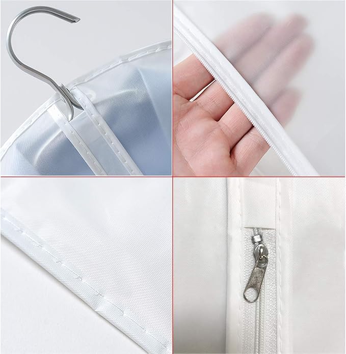 Garment Bags for Long Dresses,60in Clear Hanging Lightweight White Breathable Dust Proof Covers with Study Full Zipper for Clothes Storage Closet Pack of 6