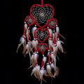 Large Handmade Dream Catcher Traditional Dreamcatcher Feather Wall Hanging Decoration Ornaments Five Hearts Red