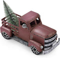 Metal Truck Decor with Handcrafted Flowers Tree, Vintage Farm Pickup Farmhouse Tabletop Tiered Tray Decor, Rustic Farmhouse Decor for Table Top Decor Home Kitchen(Wine Red)