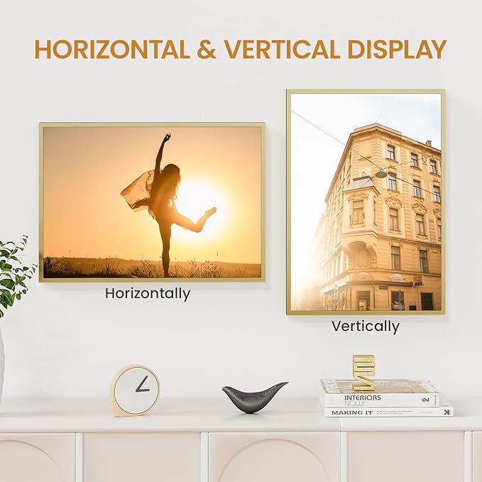 12x17 Aluminum Metal Picture Frame,Tempered Glass Gold Photo Frame 12x17 for Family Photo,Posters,Art,Document to Wall Mount Horizontally or Vertically