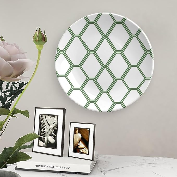 Grey Sage Green Mid Century Ceramic Decorative Plate of 6", 7", 9", 10", Custom Geometry Porcelain Dessert Plate Set, Art Decoration Household Decorations Wedding, Including Bracket And Special Hook