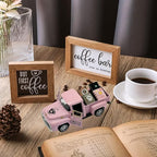 Coffee Bar Decor Vintage Mini Metal Pickup Truck Decor with Book Accessories for Coffee Station, Farmhouse Tiered Tray Tabletop Decorations for Home Kitchen, Office, Cafe