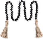 Equsion Seasonal Wooden Bead Garland with Tassels, 3.3 ft Holiday Vintage Boho Bead Garland Easter Tray Decoration, Vase Wall Room Art Birthday Party Decoration(Black)