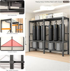 Heavy Duty Portable Closet with Cover Magnetic Doors, Metal Rolling Clothes Rack Heavy Duty 1500LBS, Foldable Clothing Rack, Garment Racks for Bedroom/LivingRoom/Rental (KT-Grey, 70.86in)