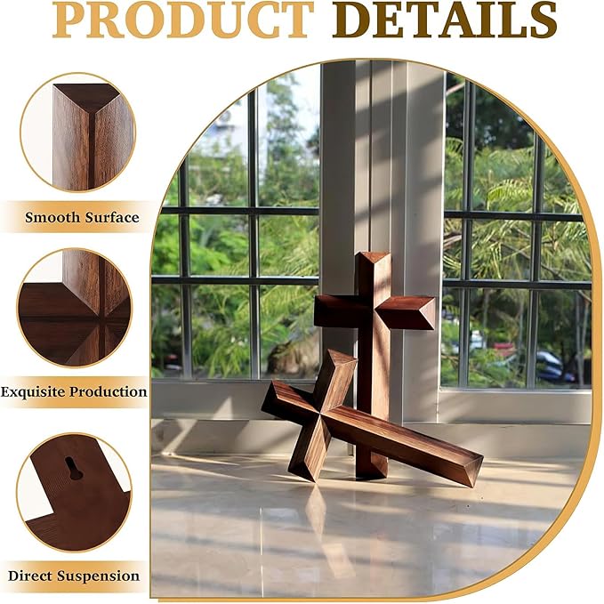 Yookin 13inches Wood Wall Cross Wooden Wall Decor Hanging Cross Decorations for Church Home Office Christian Baptism Religious Gift(Black Walnut)