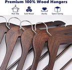 Amber Home 30 Pack Walnut Wooden Coat Hangers, Vintage Wood Suit Hangers with Non-Slip Pant Bar, Clothes Hangers for Closet Organization, Shirts, Jackets, Dresses, and Pants (Retro, 30)
