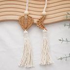 Set of 4 Handwoven Wall Hanging Natural Fiber Pendants Decors with Cotton Tassels for Living Room Aesthetic Ornaments Cotton Rope Tassels Hanging Charm