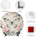 Customize Gifts Plates Ceramic, William Morris Pink Floral And Butterflies Porcelain Dessert Plate Set Household with Display Stand, Rustic Decor for Kitchen Art Decoration Festival, 6", 7", 8", 10"