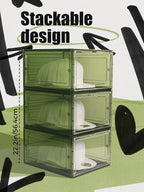 6 Pack Hat Organizer Box, Stackable Clear Baseball Caps Holder Box Containers with Magnetic Door for Hats Snapback Cap Storag, Hat Rack Display Case, Holds 8 Hats Each (Green)