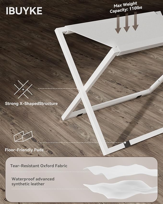 IBUYKE Luggage Rack for All Suitcase Sizes,Metal Luggage Holder,Foldable Suitcase Stand,Easy to Assemble for Bedroom Living Room Hotel,White TLR001W-2