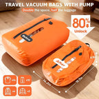 Vacuum Bags for Travel with Pump, Reusable Vacuum Compression Bags, IP68 Waterproof Space Saver Storage Bags for Clothes, Backpack, Luggage & Suitcase, Lightweight Travel Organizer (2PC + Pump)
