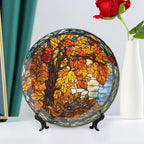 Autumn Decorative Plates, Stained Glass Design Autumn Tree Display Plate for Home Office Kitchen Table Decor Porcelain Plates 10 Inch, Thanksgiving Gifts