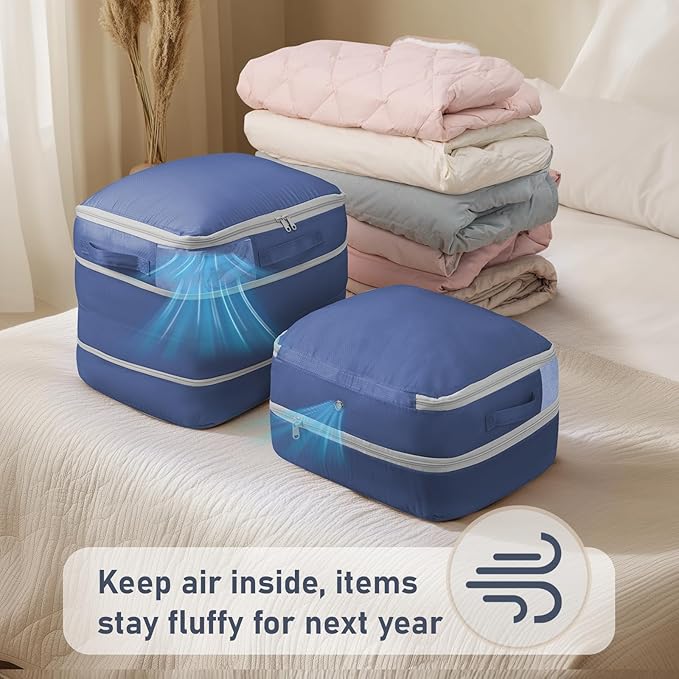 DIMJ Compression Storage Bags 6 Pack - Blanket Storage Bags with Window Zipper, Ultra Space Saving Self Compression Organizer for Puffer Jacket, Bedding, Lightweight Comforter Duvet, Sweater, Sheet