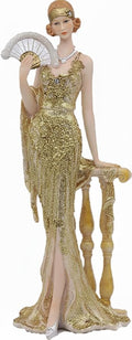 Comfy Hour 13" Glamour Elegance Victorian Art Figurine, Camille Lady with Fan Statue, Roaring 20s Art Deco Style Home Decor Accent, Polyresin Artisan Crafted Sculpture, 1 Unit (Gold)