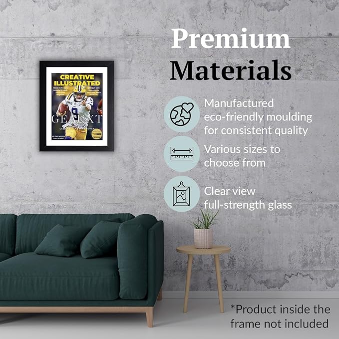Creative Picture Frames 8 x 10.5 Magazine Frame with Full-Strength Glass, Holds Up To A 1/4" Thick Media with Installed Hangers for Easy Mounting, 10x12 Manhattan Black Frame with White Mat