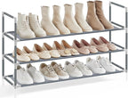 SONGMICS 3-Tier Shoe Rack, Shoe Storage for Hallway Closet, Slim and Space-Saving, Metal Frame, Non-Woven Fabric Shelves, Grey ULSH053G01V1