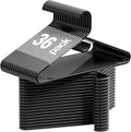 Black Plastic Hangers 36 Pack, Heavy Duty Clothes Hangers for Standard Size Hangers with Center Hook & Non-Slip Pants Bar for Shirts, Pants, Coat, Dresses, Jackets, Scarves and Belts