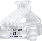 NEATERIZE Thick Heavy Duty Hangers - White Plastic Clothes Hangers 24 Pack - Great for Coat Hanger, Jackets Jeans & Suit Hanger for Closet - New Apartment Essentials Percheros Ganchos para Colgar Ropa