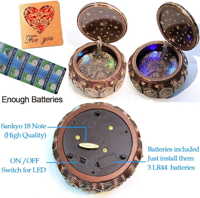 Briskfeel Vintage Music Box with Constellations Rotating Goddess LED Lights Twinkling Resin Carved Mechanism Musical Box with Sankyo 18-Note Wind Up Signs of The Zodiac Gift for Birthday (A1 Vintage)