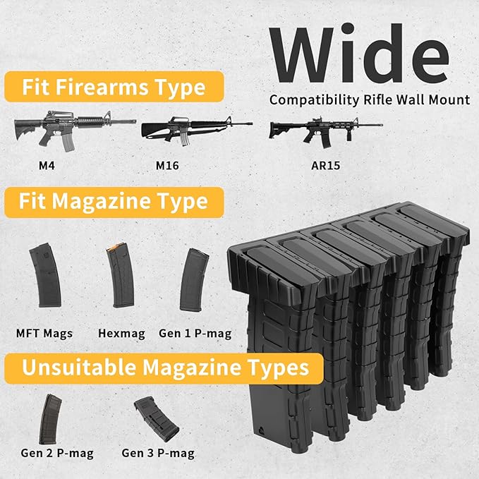 Adoreal Magnetic ABS 6 Standard AR Rack Wall Mount, AR Mag Holder for 5.56 .223 Magazines, Wall Magazine Display, Magnet AR Mag Storage Organizer