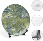 Pagoda Garden Imperial Green Plates Ceramic of 6", 7", 9", 10", Customize Asian Green Chinoiserie Ceramic Craft for Decorative Ornaments, Wall Farmhouse Decorations Wedding, Unique Art with Stand