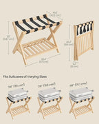 SONGMICS Solid Wood Luggage Rack, No Assembly Required, Foldable Suitcase Stand, Luggage Holder, with Storage Shelf, for Guest Room, Hotel, Bedroom, Natural Beige URLR020N02