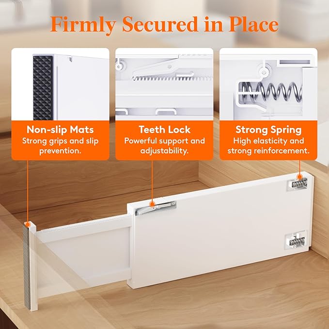 Lifewit 6 Pack 5" High Drawer Dividers 34-56cm/13.5-22" Adjustable Drawer Organizer for Clothes/Utensils, Expandable Drawer Separator in Dresser/Kitchen/Bedroom/Office Organization & Storage White