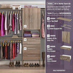 ClosetMaid SuiteSymphony Wood Closet Organizer Starter Kit with Tower and 3 Hang Rods, Shelves, Adjustable, Fits Spaces 5 – 10 ft. Wide, Natural Gray