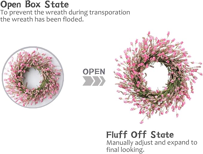 TEMPUS 20 Inch Pink Flower Wreath for Front Doors Spring and Summer for Indoor and Outdoor Decor Rustic and Farmhouse Style Home Pink Wreath