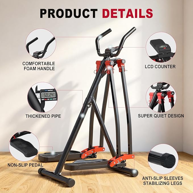 HOTWAVE Air Walker Exercise Machine, Home Space Walker Aerobic Stepper, Foldable Elliptical for Small Spaces - Cross Trainer Glider Exercise Machine for Men and Women Fitness Equipment